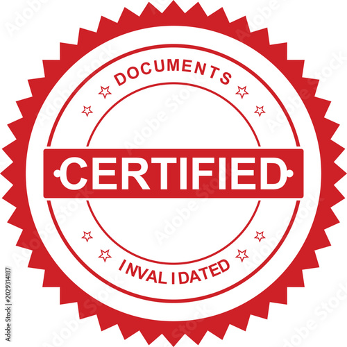 Bild auf Leinwand A red official documents certified invalidated stamp with stars indicating statu