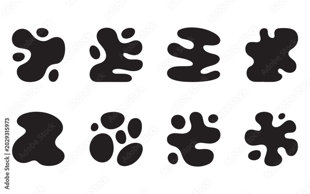 Fototapeta premium Organic imperfect blob shapes vector set, minimal abstract fluid forms, monochrome isolated on white background