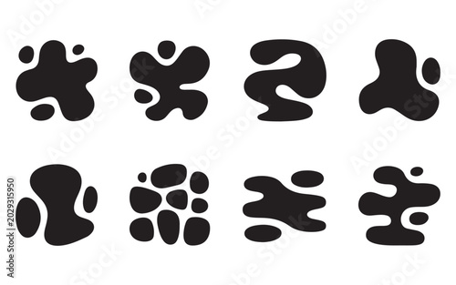 Fotografie Organic imperfect blob shapes vector set, minimal abstract fluid forms, monochro