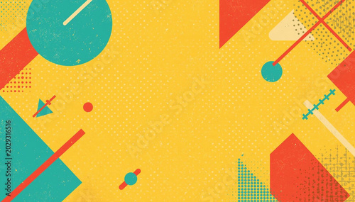 vibrant y2k pop art geometric background with halftone texture and retro shapes