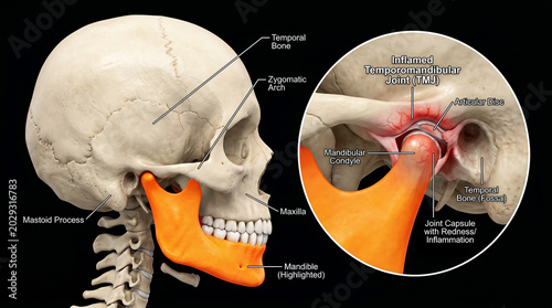 Anatomy of the human skull, highlighting the jaw joint
