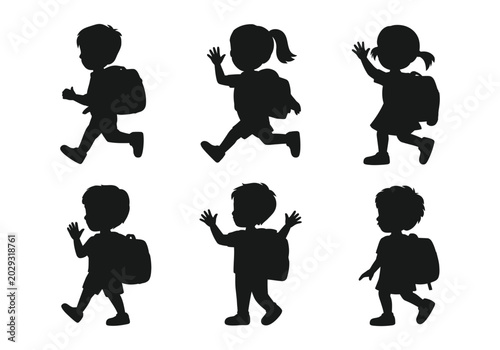 Cuadro en lienzo School Kids Silhouette Vector Set