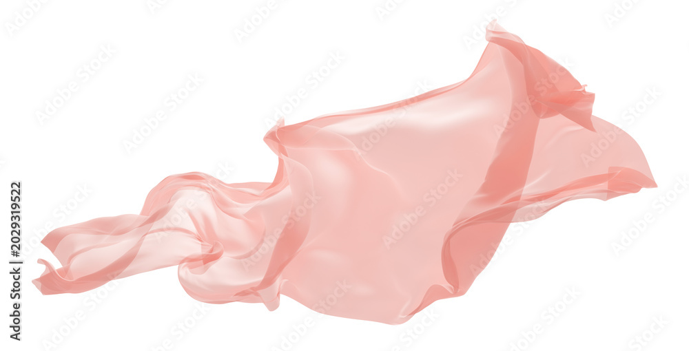 Fototapeta premium luxury soft peach chiffon sheer fabric flowing in the wind isolated on transparent background design element for fashion, cosmetic branding and wedding 3D render