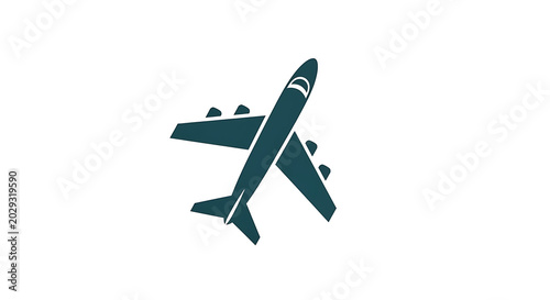 Illustration of a dark teal airplane with wings and engines on a plain white background space ai generated