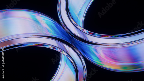 Foto Two Glass Iridescent Rings Intertwined Chromatic Dispersion Black Background 3D