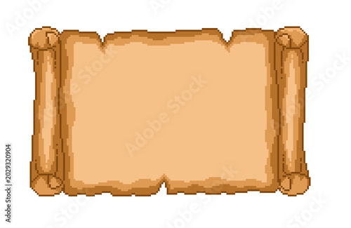 Obraz na plátně Game asset pixel art horizontal paper scroll or parchment banner