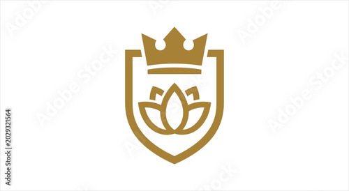 Golden Crest Emblem with Lotus Flower and Crown.