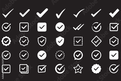 Check tick mark icon set, hand drawn cross box x check mark checkbox v, sketch marker checklist symbol right and wrong set, brush marker checklist symbol, Hand drawn doodle vote yes no