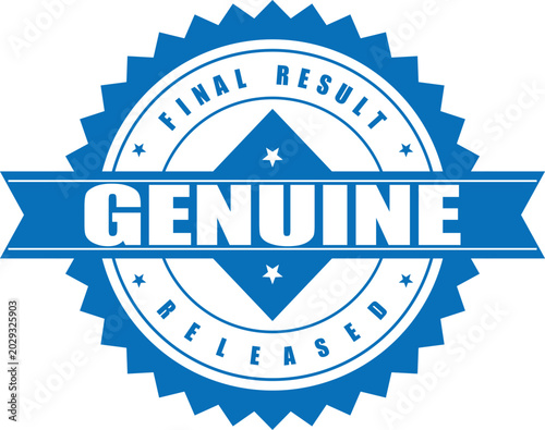 Fotografía Authentic blue badge featuring the word GENUINE prominently, highlighting a fina