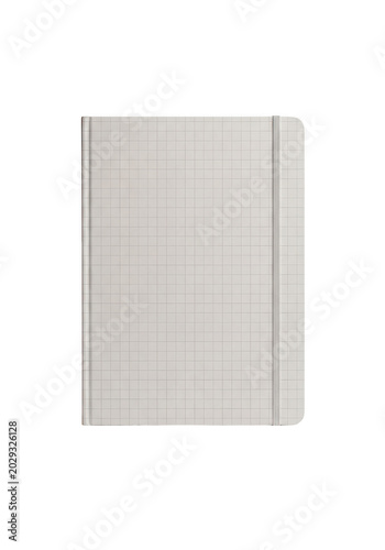 Closed notebook with grid paper cover texture isolated on transparent background