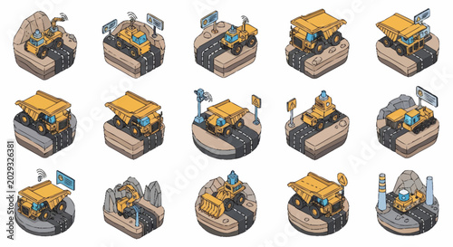 Tableau sur toile Collection of Isometric Construction Vehicles and Equipment Icons
