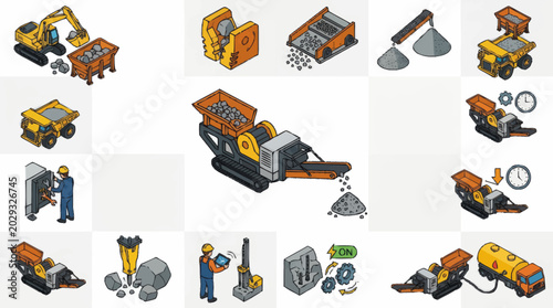 Cuadro en lienzo Construction and Mining Equipment Icons Set.