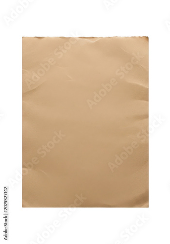 Blank sheet of old vintage paper with rough texture and folded edges isolated on transparent background