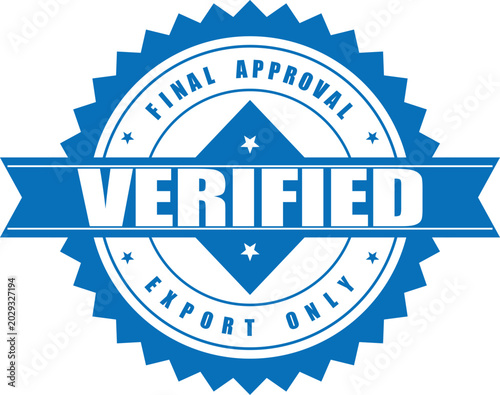 Photos Official blue verified final approval badge signifying authenticated export only