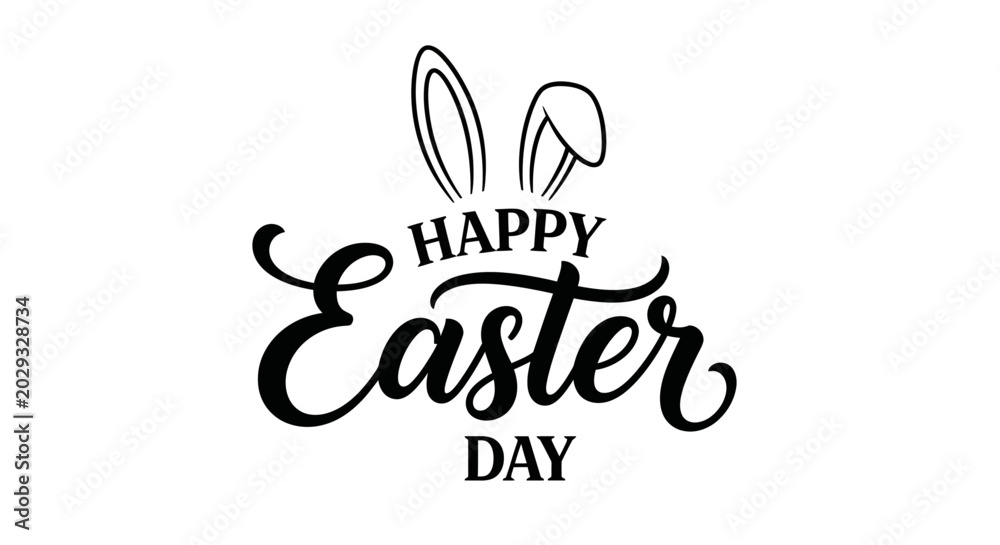 Fototapeta premium Bunny ears illustrate Happy Easter Day with text and celebration