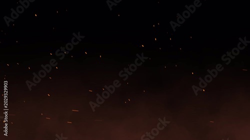 Alpha channel orange cloud fire spark smoke rising up overlay video background embers effect for cinematic heat effects in film projects.