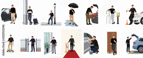 фотографія Professional personal assistant, chauffeur, and valet service flat vector illust