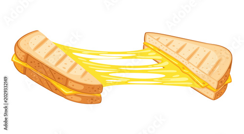Schilderij op canvas Delicious Grilled Cheese Sandwich vector illustration stretching with gooey melt
