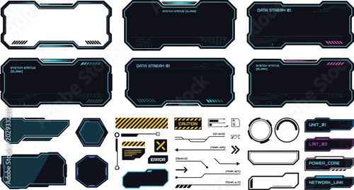 Futuristic sci-fi hud interface elements collection with sci fi web design app design futuristic interface illustration technology