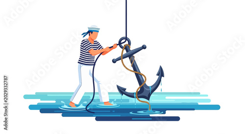 Sailor Holding Anchor Ready for Sea Voyage.