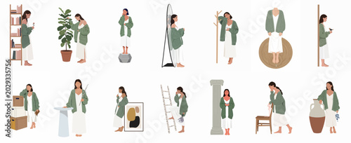 Bild auf Leinwand Minimalist Vector Illustration Collection of a Woman Experiencing Sadness, Lonel