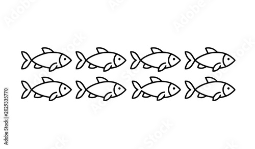 Fotografía Minimal fish school line art vector with eight stylized aquatic icons isolated o