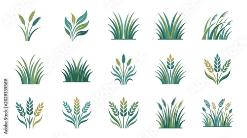 Photos Collection of stylized grass and wheat illustrations.