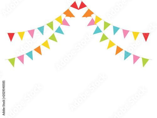 Colorful triangular pennant banners in various bright hues for party decoration