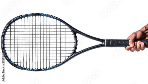 Φωτογραφία Tennis racket with blue accents held by hand