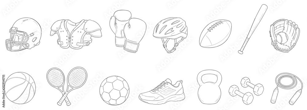 Obraz premium Collection of sports equipment and apparel for various athletic activities