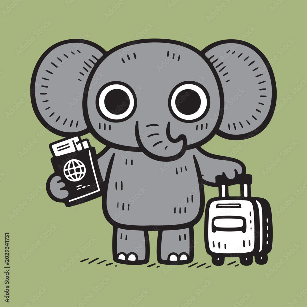 Fototapeta premium Cartoon elephant with travel luggage.