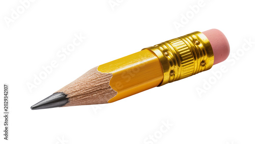 Foto Yellow wooden pencil with graphite tip and pink eraser