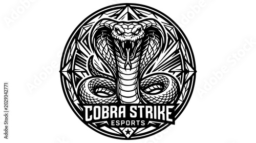 Schilderij op canvas Modern angry cobra vector logo illustration with circular badge and black white
