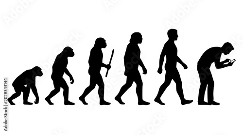 Evolution of man silhouette from ape to smartphone user vector illustration concept