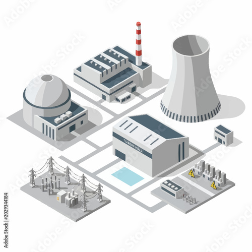 Schilderij op canvas Modern Industrial Power Plant Complex Isometric Illustration.