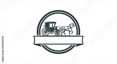 Vintage Horse Drawn Carriage Emblem with Blank Banner.