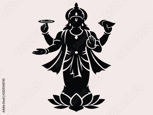  Lord Vishnu Inspired Deity Silhouette – Hindu God Spiritual Black Vector Illustration