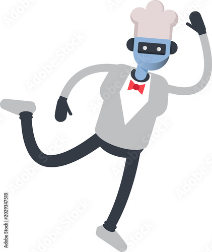 Robot Humanoid Chef Character Jumping and Flying
