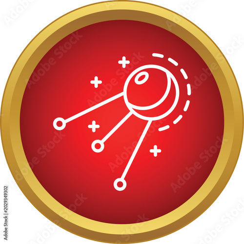 Sputnik artificial satellite icon orbiting against a red and gold background