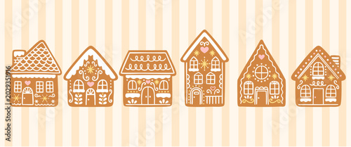 Bild auf Leinwand Cookie house Pattern, Christmas Cookie, Icing Cookie, Cookie Village, GingerBrea