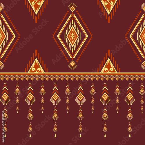 Bild auf Leinwand Geometric ethnic sarong skirt border pattern in Ikat tribal style