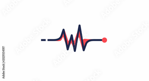 Red and Blue Electrocardiogram ECG Heartbeat Wave Line with Dot on Isolated White Background