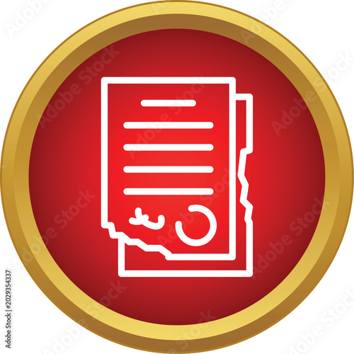 Legal document icon showing a torn contract with an official signature and seal