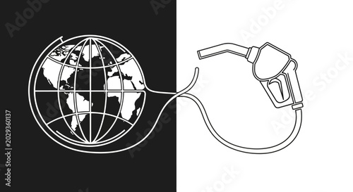 Illustration of a gas pump nozzle fueling the Earth.