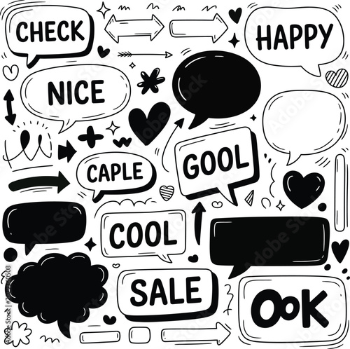 Comic Speech Bubble Set with Cartoon Talk and Chat Icons