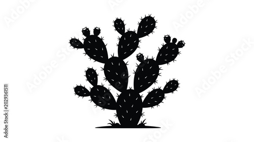 Prickly Pear Cactus Silhouette Against A White Background