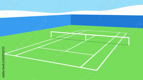 Empty blue tennis court outdoor sport background flat vector illustration