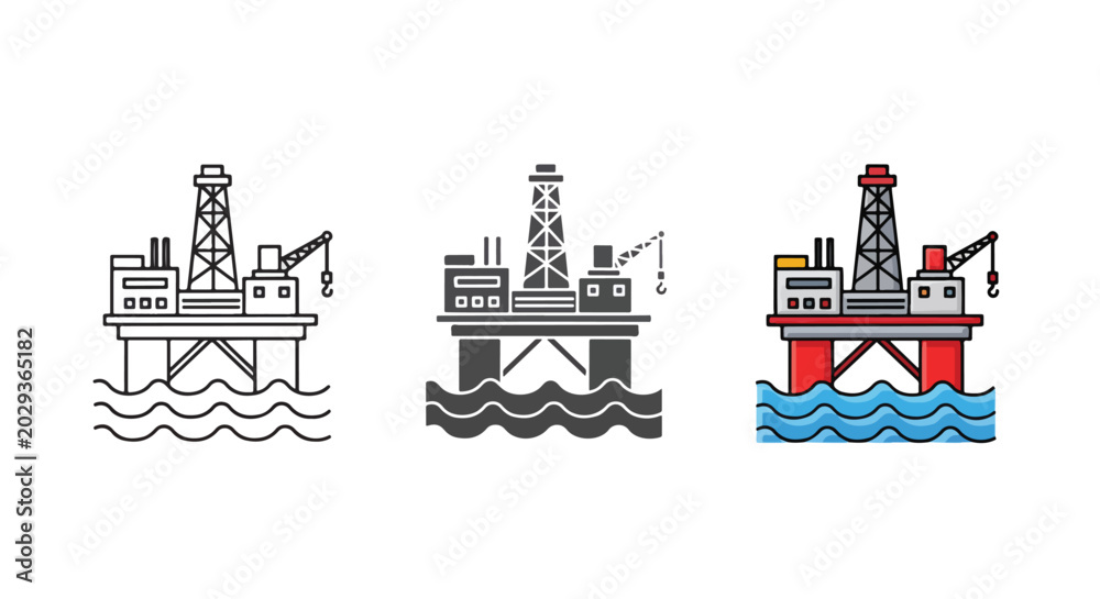 Naklejka premium Offshore oil platform rig icons - Editable line icons. Vector illustration - Glyph and solid icon set - Icon vector
