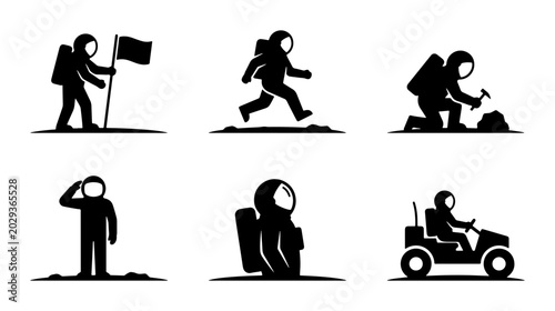 Canvastavla Astronaut Icon Set: Space Exploration, Moonwalk, Rover, Flag Planting, Science V