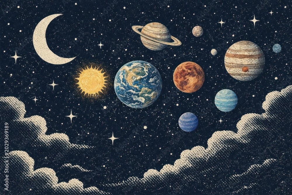 Fototapeta premium Vintage cosmic planets illustration